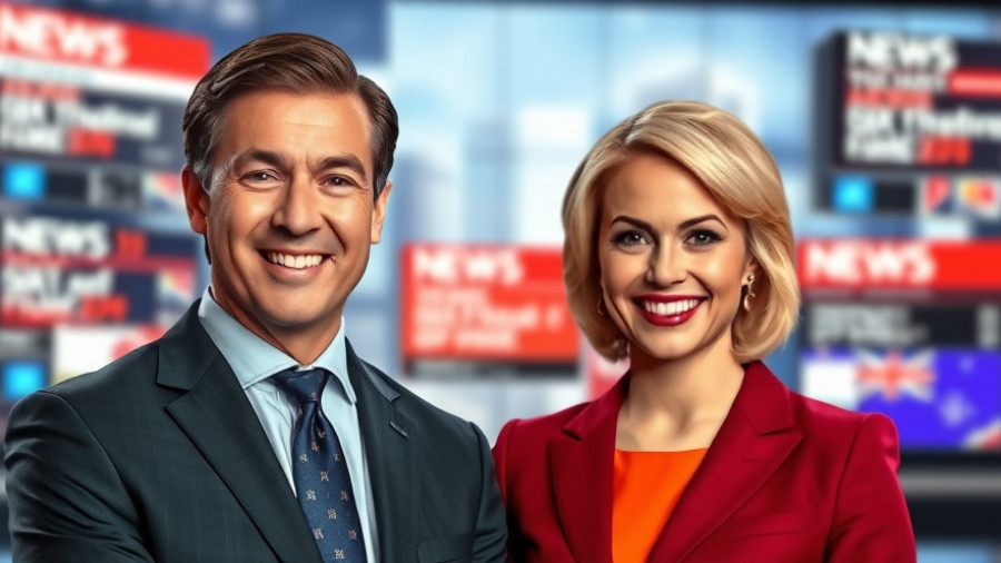 Confident anchors in a news studio discussing Netflix advertising growth