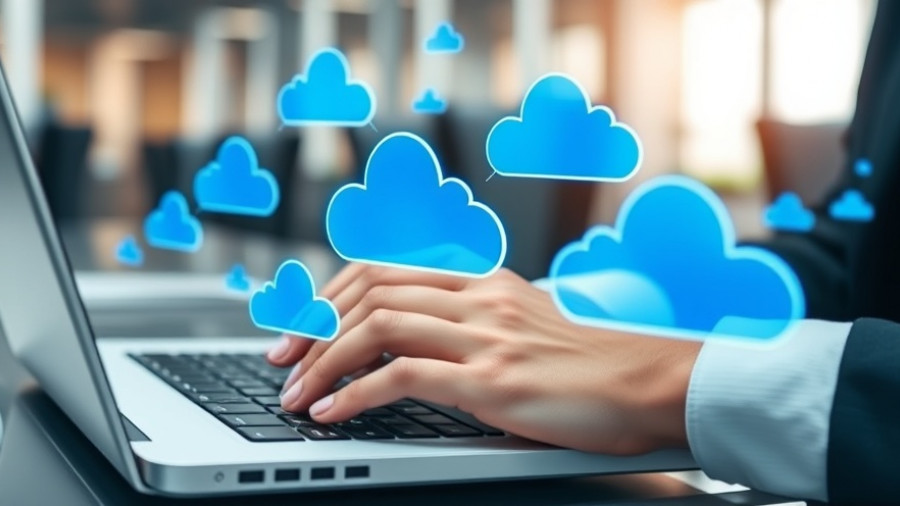 Person using laptop with digital cloud icons, CoreWeave AI Object Storage concept.