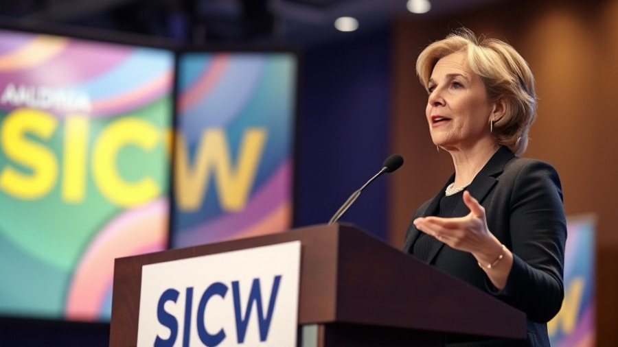 Woman speaking at cyber event podium, associated with agentic AI governance.