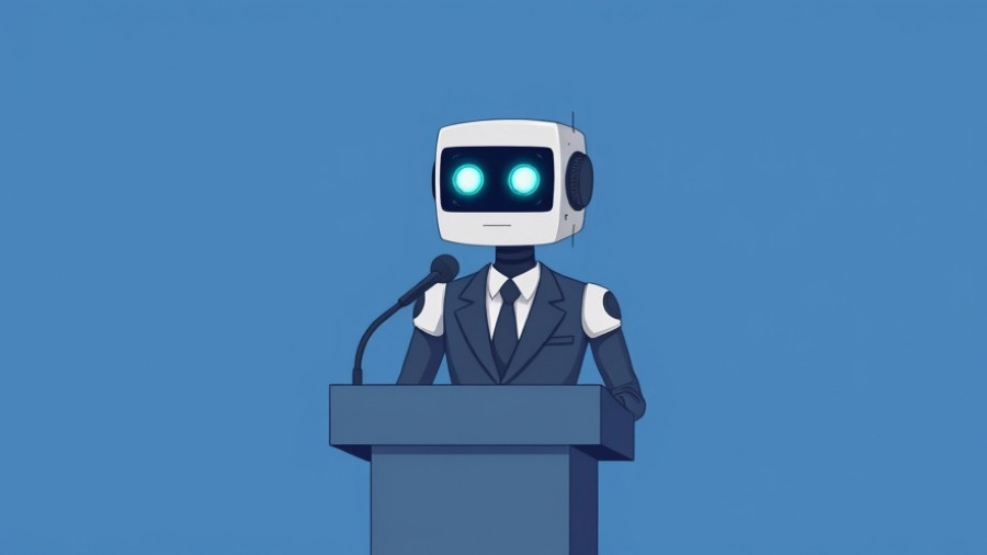 Robot in suit at podium representing AI in government