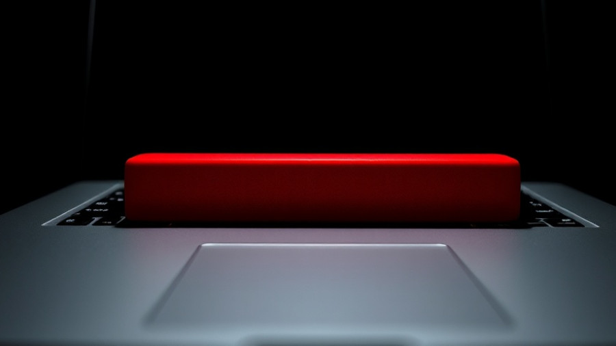 Close-up of a red warning block on a laptop, highlighting risk in technology with a focus on 'perplexity ai'.