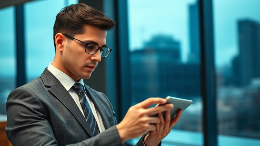Young professional using tablet with Claude AI app in office.