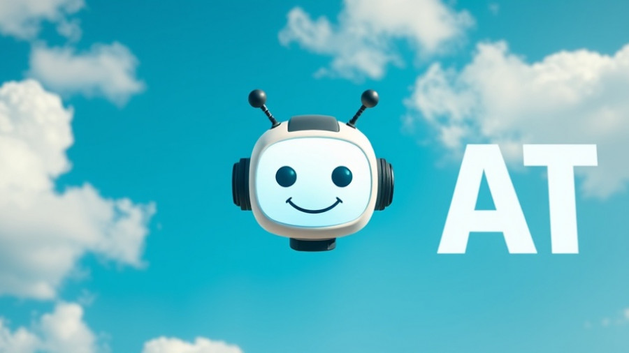 Microsoft AI playful character with sky and clouds.
