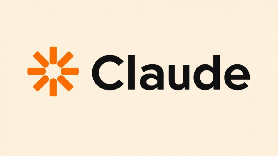 Claude logo design featuring an orange symbol and bold text on beige.
