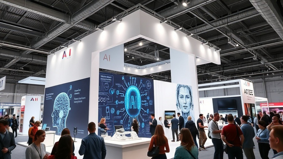 Agentic AI technology booth at exhibition with attendees.