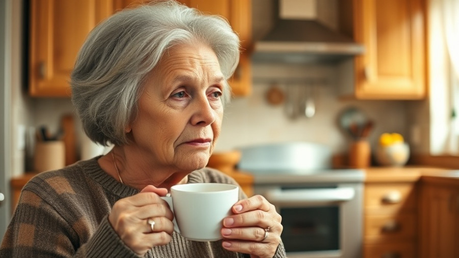 Relaxed older woman in kitchen contemplating reasons behind high home prices.