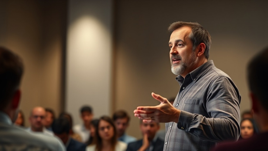 Confident speaker discussing agentic AI technology