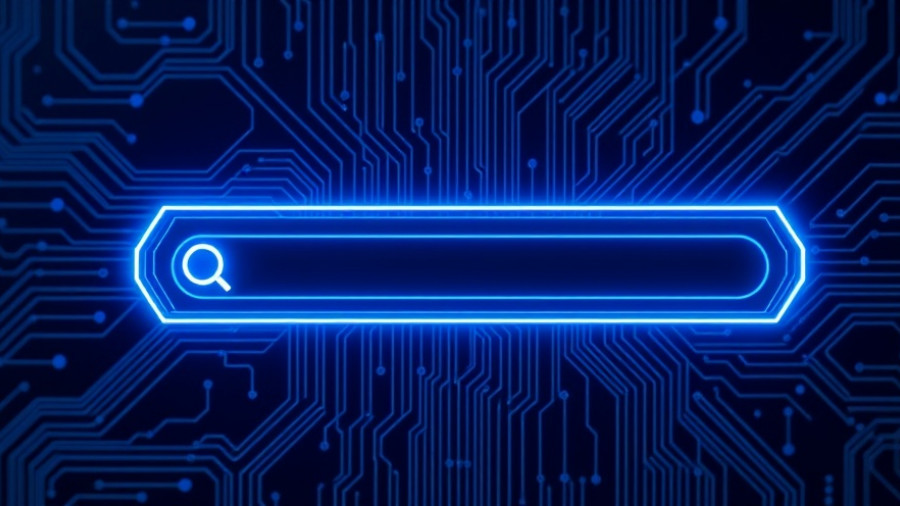 Futuristic search bar on digital circuit background, AI browsers security concerns