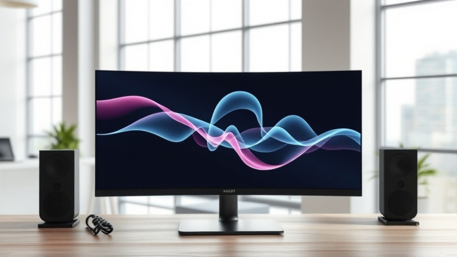 Modern monitor in office displaying abstract graphics, Microsoft AI.