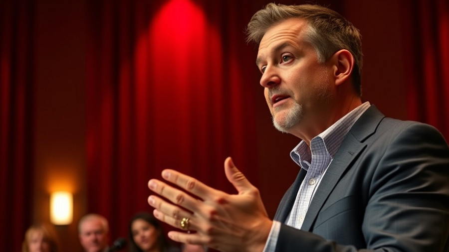 AI in education expert speaking in a dimly lit conference room.