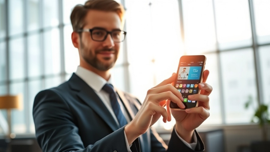 AI agents concept with a smartphone interface in a corporate setting.