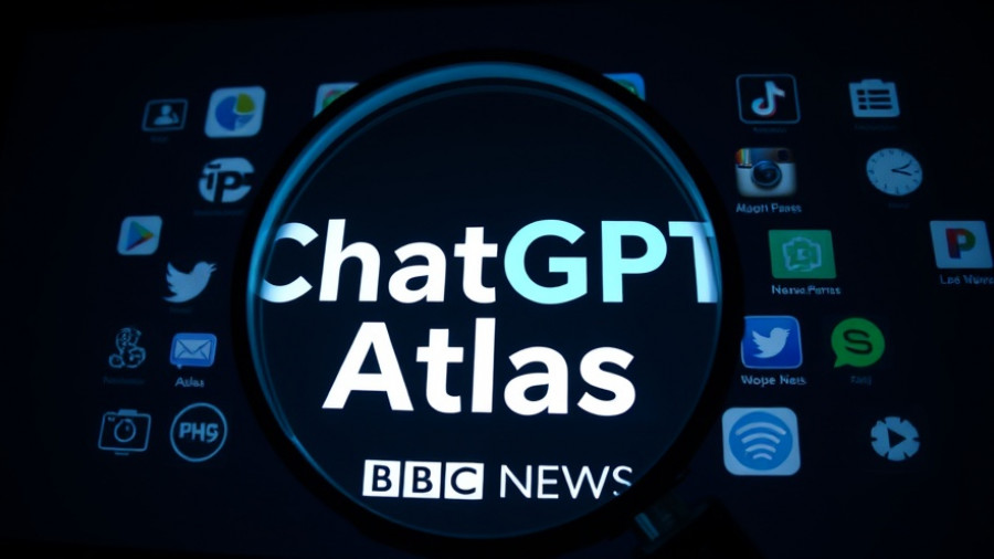 ChatGPT Atlas logo and text magnified with app icons.