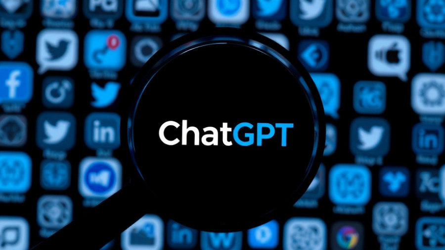 ChatGPT Atlas logo magnified with app icons background.