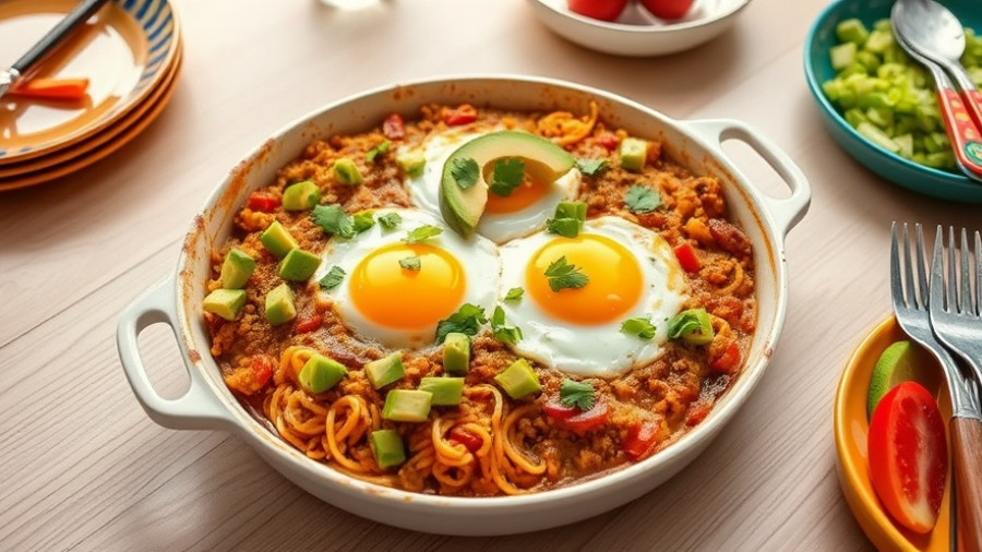 Easy casserole recipes with avocado and eggs topping.