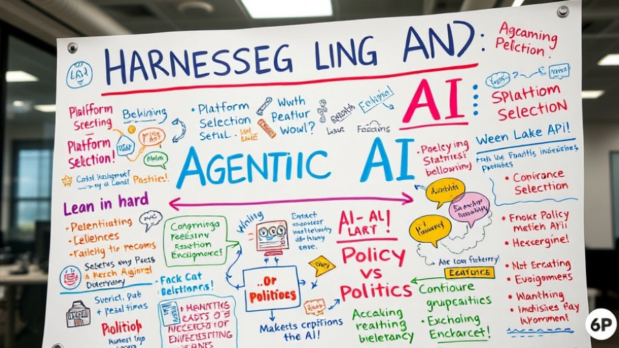 Colorful notes on whiteboard highlighting agentic AI and decision strategies.