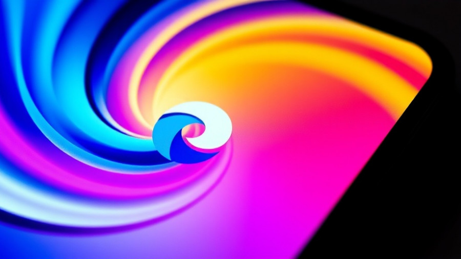 Smartphone screen with Microsoft Edge logo, vibrant colors, Microsoft AI.