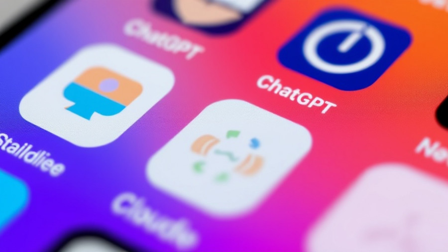 Close-up of AI app icons including Claude on a smartphone screen.