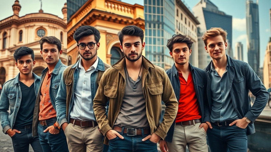 Stylishly dressed young men in a photo collage for Gemini AI photo editing prompts.