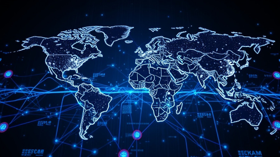 Futuristic digital map with network and data flow, AI orchestrator in intelligence gathering.