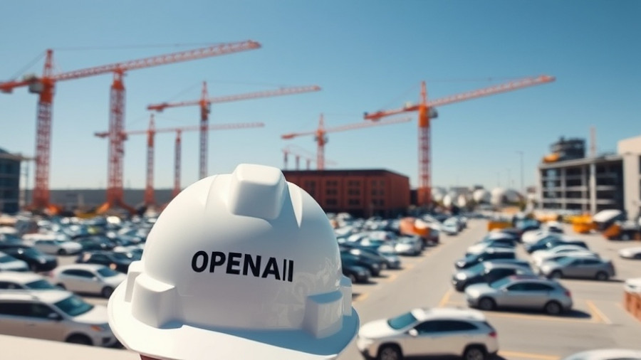OpenAI data center expansion site with cranes and vehicles.