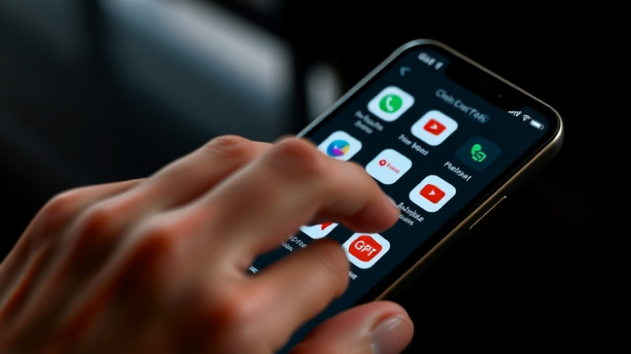 Close-up of hand using smartphone with ChatGPT apps, dimly lit.