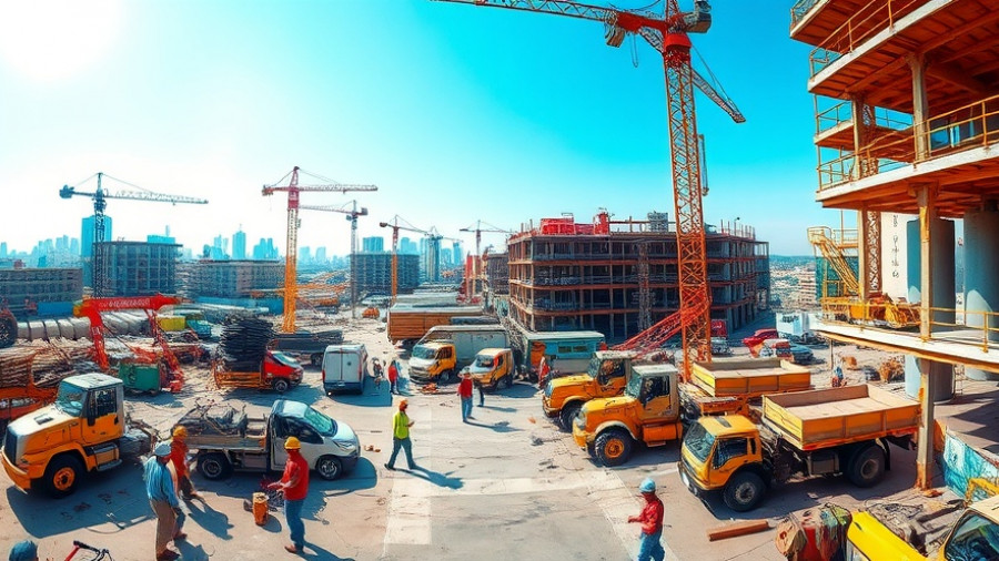 OpenAI data center expansion site with cranes and vehicles in sunlight.