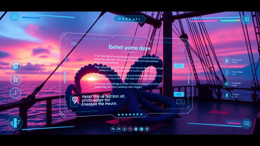 Futuristic UI with Microsoft AI and gaming scene featuring a kraken.