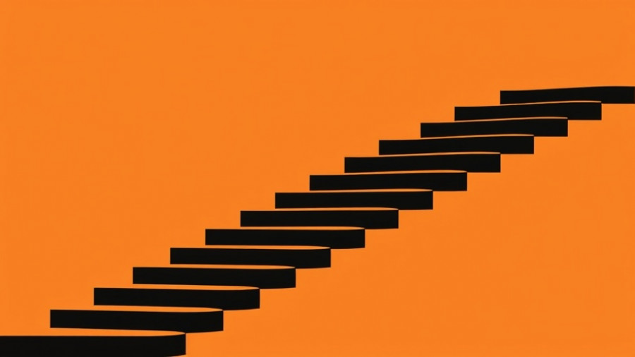 Abstract staircase illustration with bouncing path on orange background, relevant to Claude in Excel concept.