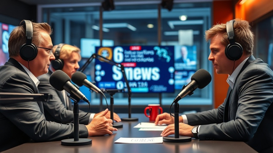 Professional radio hosts discussing Amazon job cuts in a live broadcast.