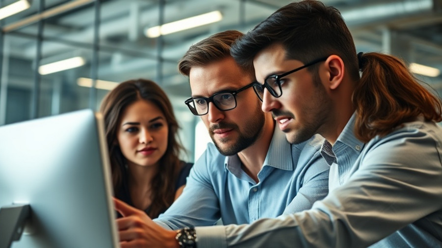 Team discussing AI mental health distress in a modern office.