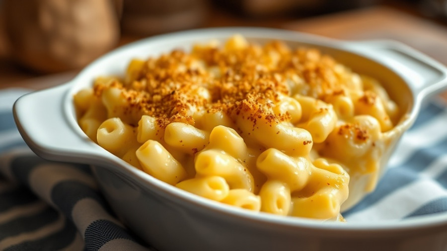 Baked mac and cheese with crispy topping in a dish, secret ingredient mac and cheese.