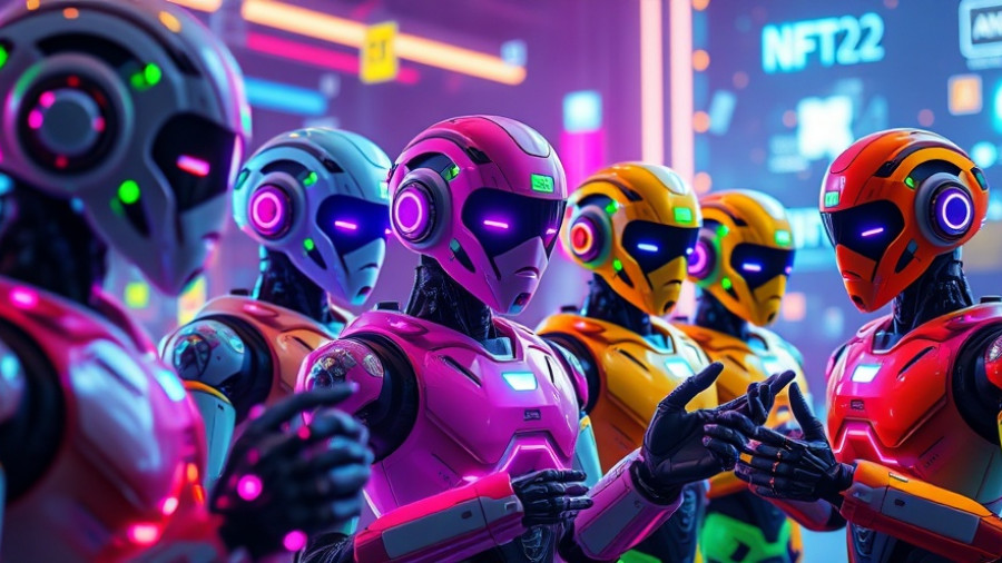 Colorful humanoid robots and digital symbols, representing agentic AI.