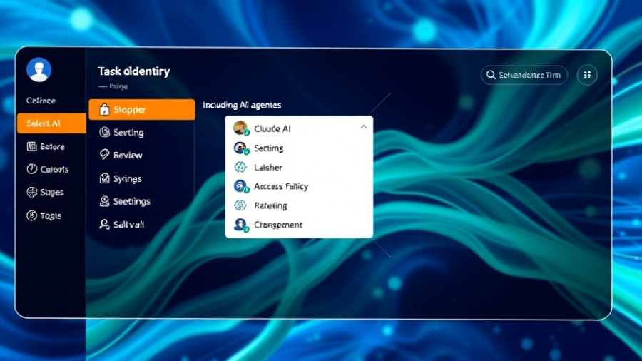 Claude AI selection in task delegation interface on colorful background