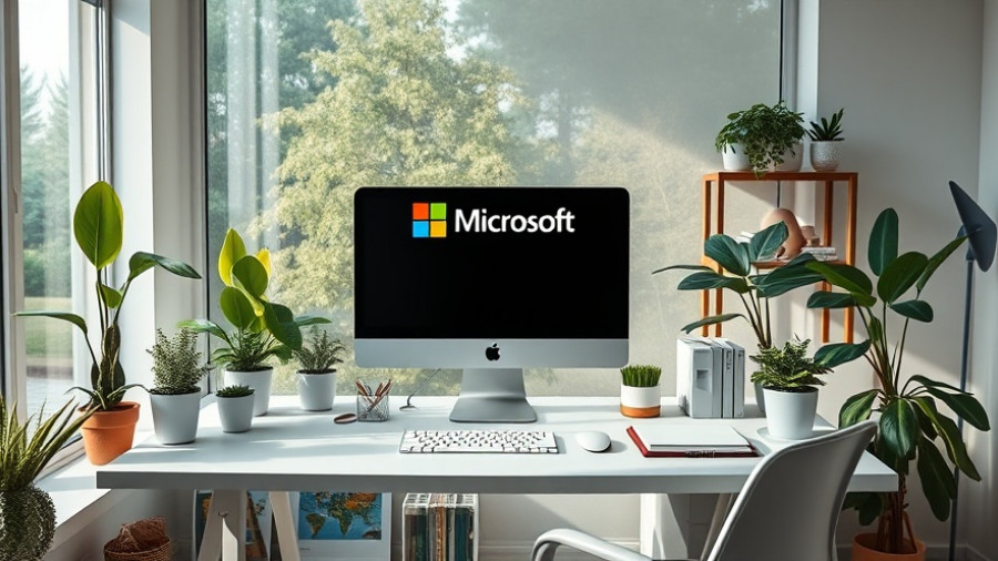 Modern home office with computer displaying Microsoft AI.