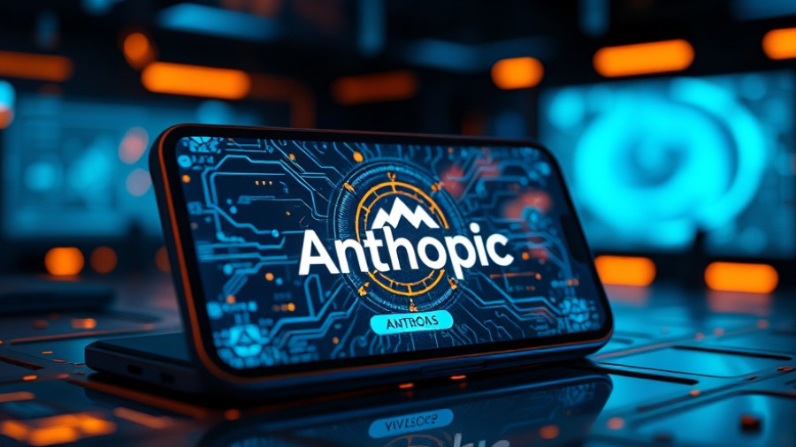 Anthropic logo on smartphone with glowing circuitry background.