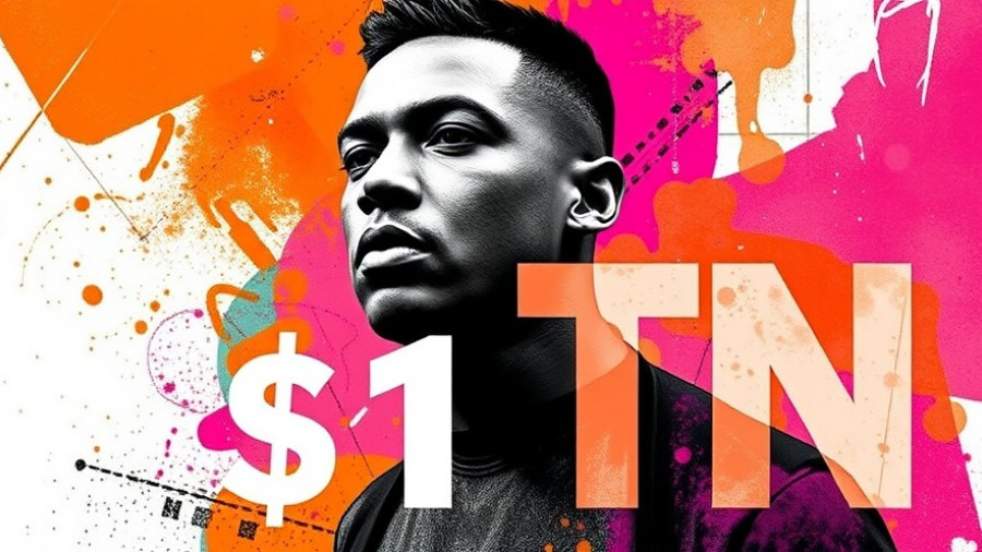 Vibrant open AI graphic with $1 TN text and male portrait.