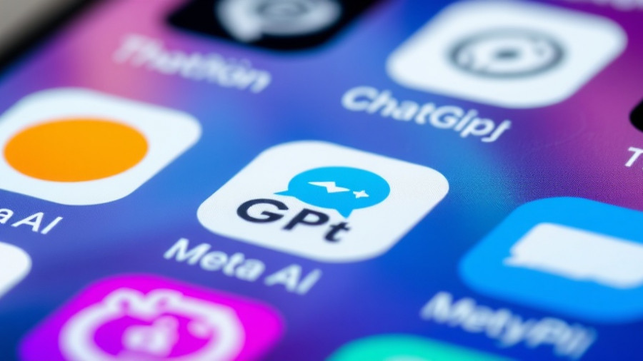 Smartphone apps like ChatGPT and Meta AI icons in focus.