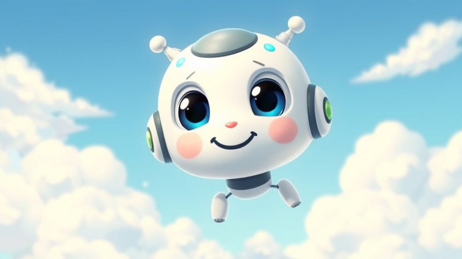 Cute AI character smiling against a bright sky, Microsoft AI Copilot concept.