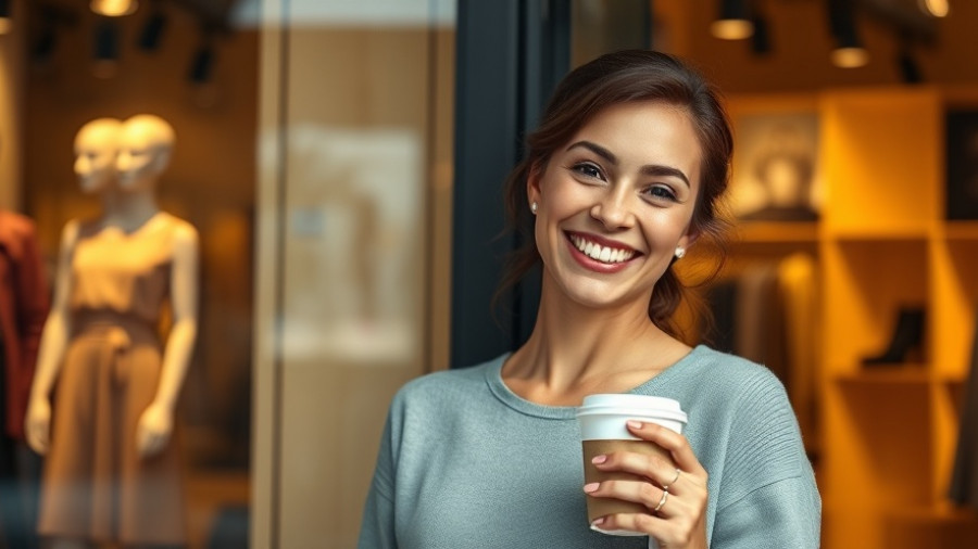 Agentic AI in retail: smiling woman in apron at cafe window.