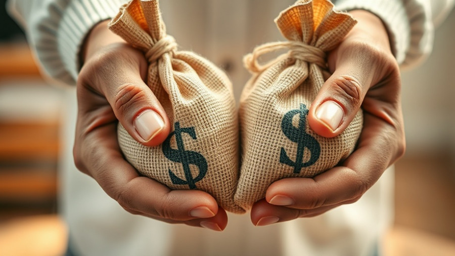 Hands holding burlap money bags symbolizing Nvidia's $5 trillion market cap.