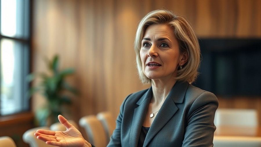 Confident woman discussing OpenAI private investors at Bloomberg studio.