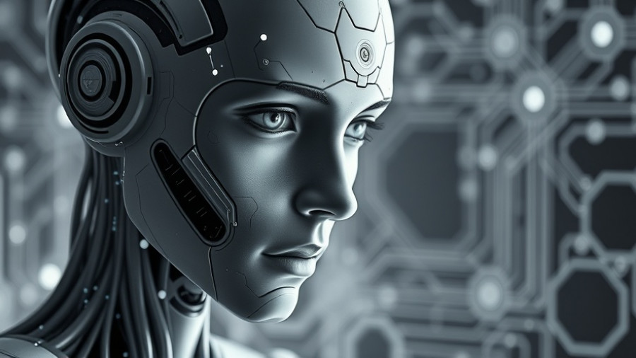 Futuristic humanoid AI with intricate circuitry and intense focus, representing Claude AI.