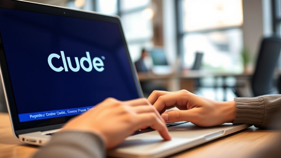 Typing on a laptop with Claude AI logo displayed on screen