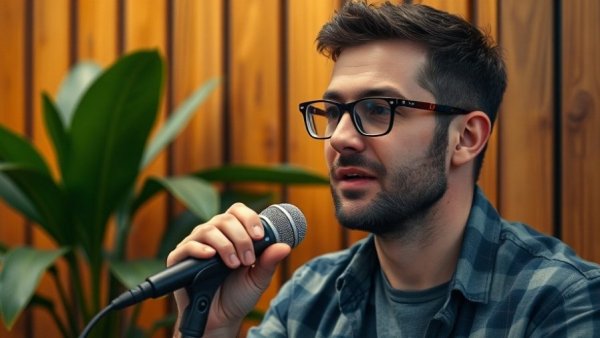 Man speaking in a casual setting with plants and artwork in background.