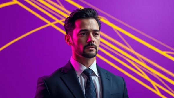 Digital art portrait of a man in a suit with abstract lines.