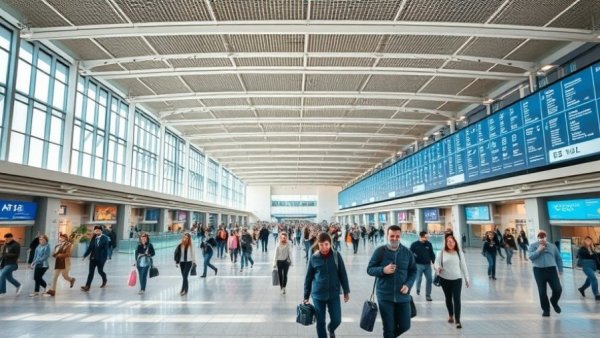 AI agents in customer service at a busy airport terminal.