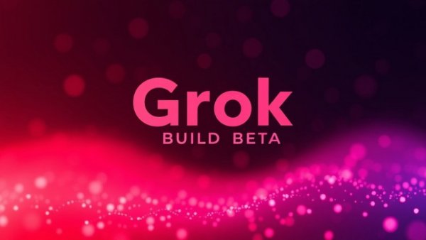 Grok Build Beta with vibrant abstract gradient background.