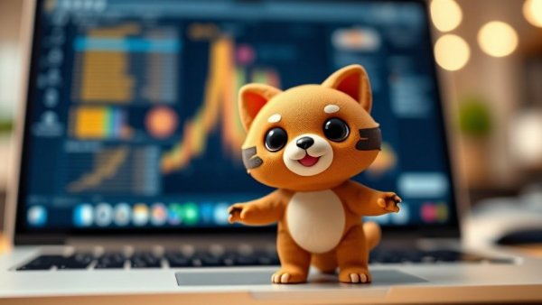 3D-printed octocat figurine in front of laptop, office setting.