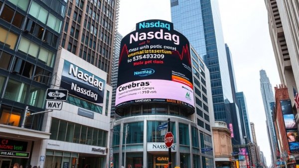 Nasdaq billboard featuring Cerebras IPO with One Way signs.