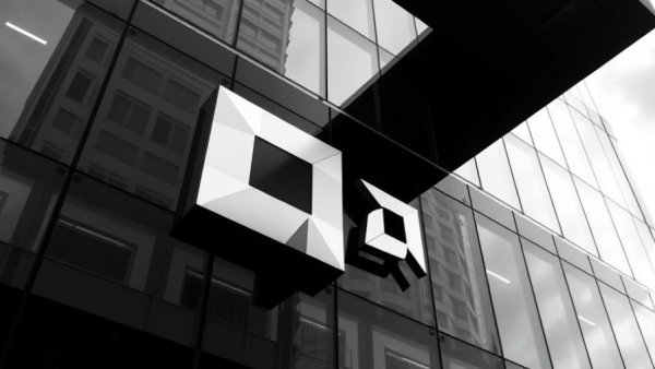 Grayscale building with AMD logo, agentic AI technology.